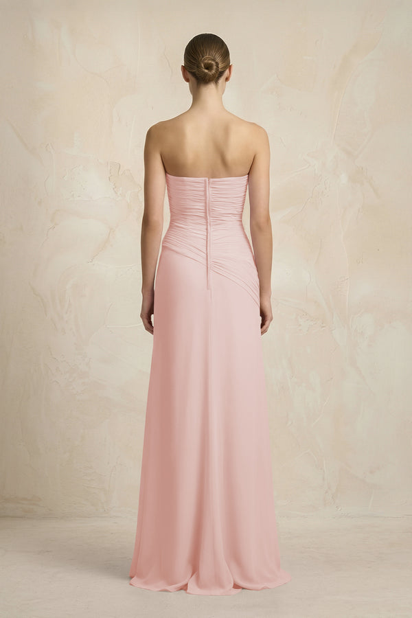 Sheath Chiffon Strapless Pleated Bridesmaid Dress in Rose Petal (2) | KISSBRIDAL