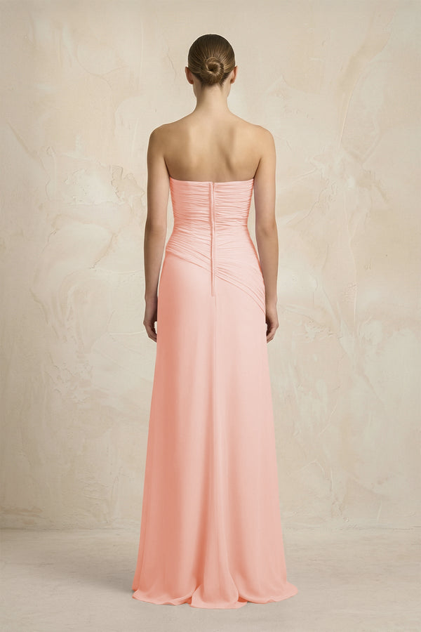 Sheath Chiffon Strapless Pleated Bridesmaid Dress in Rose Petal - KISS BRIDAL Bridesmaid Dresses