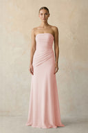 Sheath Chiffon Strapless Pleated Bridesmaid Dress in Rose Petal | KISSBRIDAL