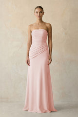 Sheath Chiffon Strapless Pleated Bridesmaid Dress in Rose Petal | KISSBRIDAL