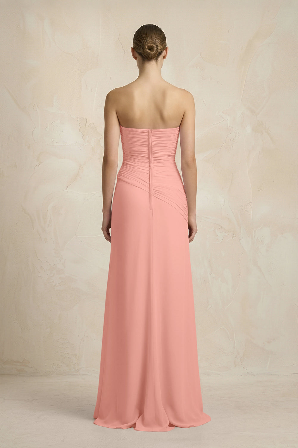 Sheath Chiffon Strapless Pleated Bridesmaid Dress in Rosette