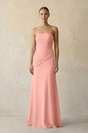 Sheath Chiffon Strapless Pleated Bridesmaid Dress in Rosette | KISSBRIDAL