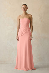 Sheath Chiffon Strapless Pleated Bridesmaid Dress in Rosette | KISSBRIDAL