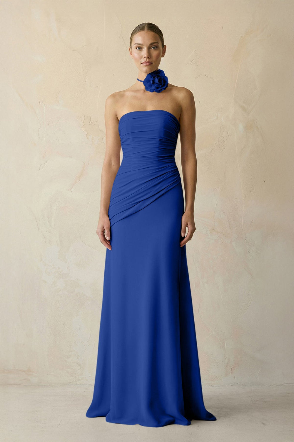 Sheath Chiffon Strapless Pleated Bridesmaid Dress in Royal Blue - KISS BRIDAL Bridesmaid Dresses