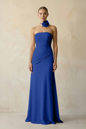 Sheath Chiffon Strapless Pleated Bridesmaid Dress in Royal Blue - KISS BRIDAL Bridesmaid Dresses