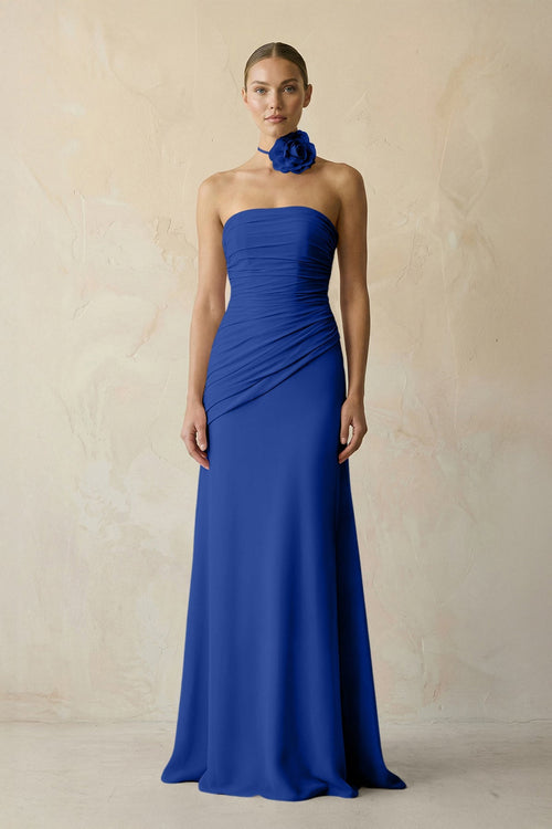 Sheath Chiffon Strapless Pleated Bridesmaid Dress in Royal Blue - KISS BRIDAL Bridesmaid Dresses