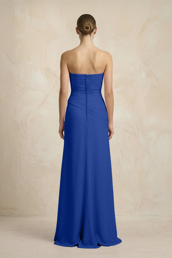 Sheath Chiffon Strapless Pleated Bridesmaid Dress in Royal Blue - KISS BRIDAL Bridesmaid Dresses