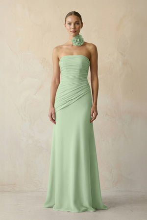 Sheath Chiffon Strapless Pleated Bridesmaid Dress in Sage - KISS BRIDAL Bridesmaid Dresses