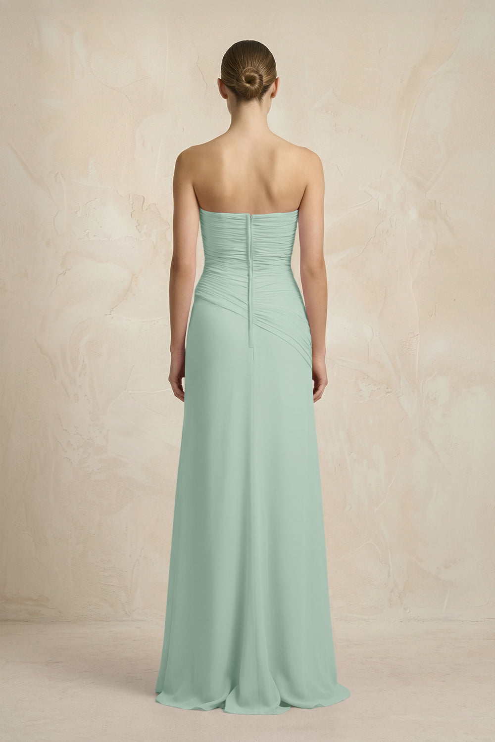 Sheath Chiffon Strapless Pleated Bridesmaid Dress in Sage