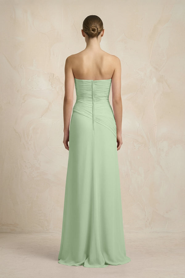 Sheath Chiffon Strapless Pleated Bridesmaid Dress in Sage - KISS BRIDAL Bridesmaid Dresses