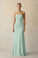 Sheath Chiffon Strapless Pleated Bridesmaid Dress in Sage | KISSBRIDAL