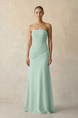 Sheath Chiffon Strapless Pleated Bridesmaid Dress in Sage | KISSBRIDAL