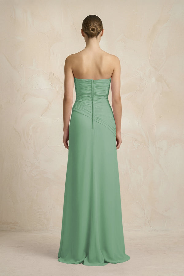Sheath Chiffon Strapless Pleated Bridesmaid Dress in Sea Glass - KISS BRIDAL Bridesmaid Dresses