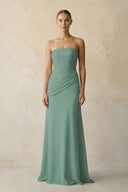 Sheath Chiffon Strapless Pleated Bridesmaid Dress in Sea Glass | KISSBRIDAL