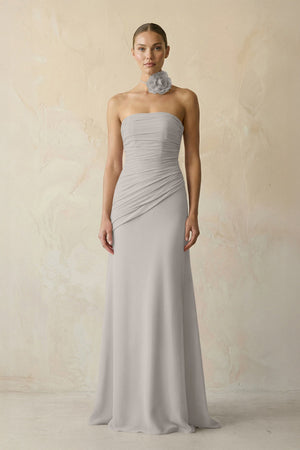 Sheath Chiffon Strapless Pleated Bridesmaid Dress in Silver - KISS BRIDAL Bridesmaid Dresses