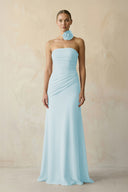Sheath Chiffon Strapless Pleated Bridesmaid Dress in Sky Blue - KISS BRIDAL Bridesmaid Dresses