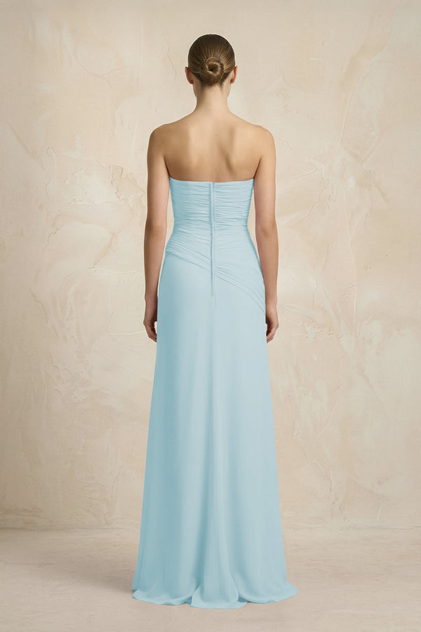 Sheath Chiffon Strapless Pleated Bridesmaid Dress in Sky Blue - KISS BRIDAL Bridesmaid Dresses