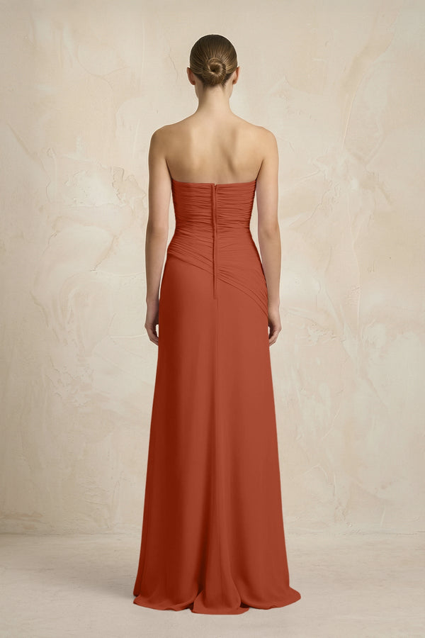 Sheath Chiffon Strapless Pleated Bridesmaid Dress in Spice - KISS BRIDAL Bridesmaid Dresses