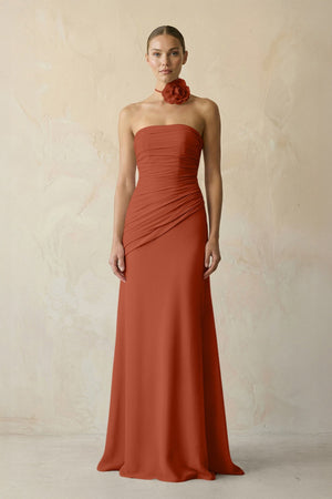 Sheath Chiffon Strapless Pleated Bridesmaid Dress in Spice - KISS BRIDAL Bridesmaid Dresses
