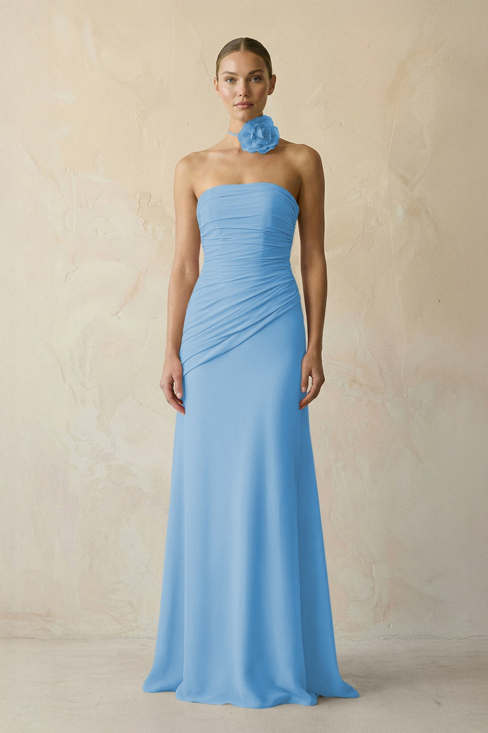 Sheath Chiffon Strapless Pleated Bridesmaid Dress in Steel Blue - KISS BRIDAL Bridesmaid Dresses