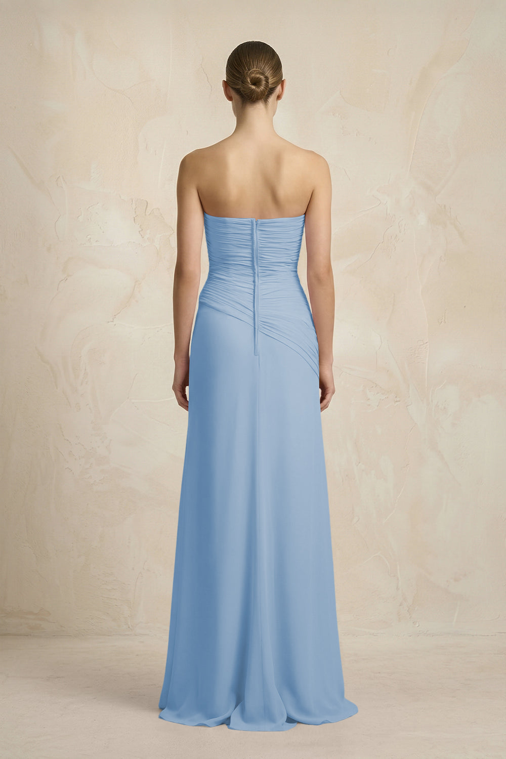 Sheath Chiffon Strapless Pleated Bridesmaid Dress in Steel Blue