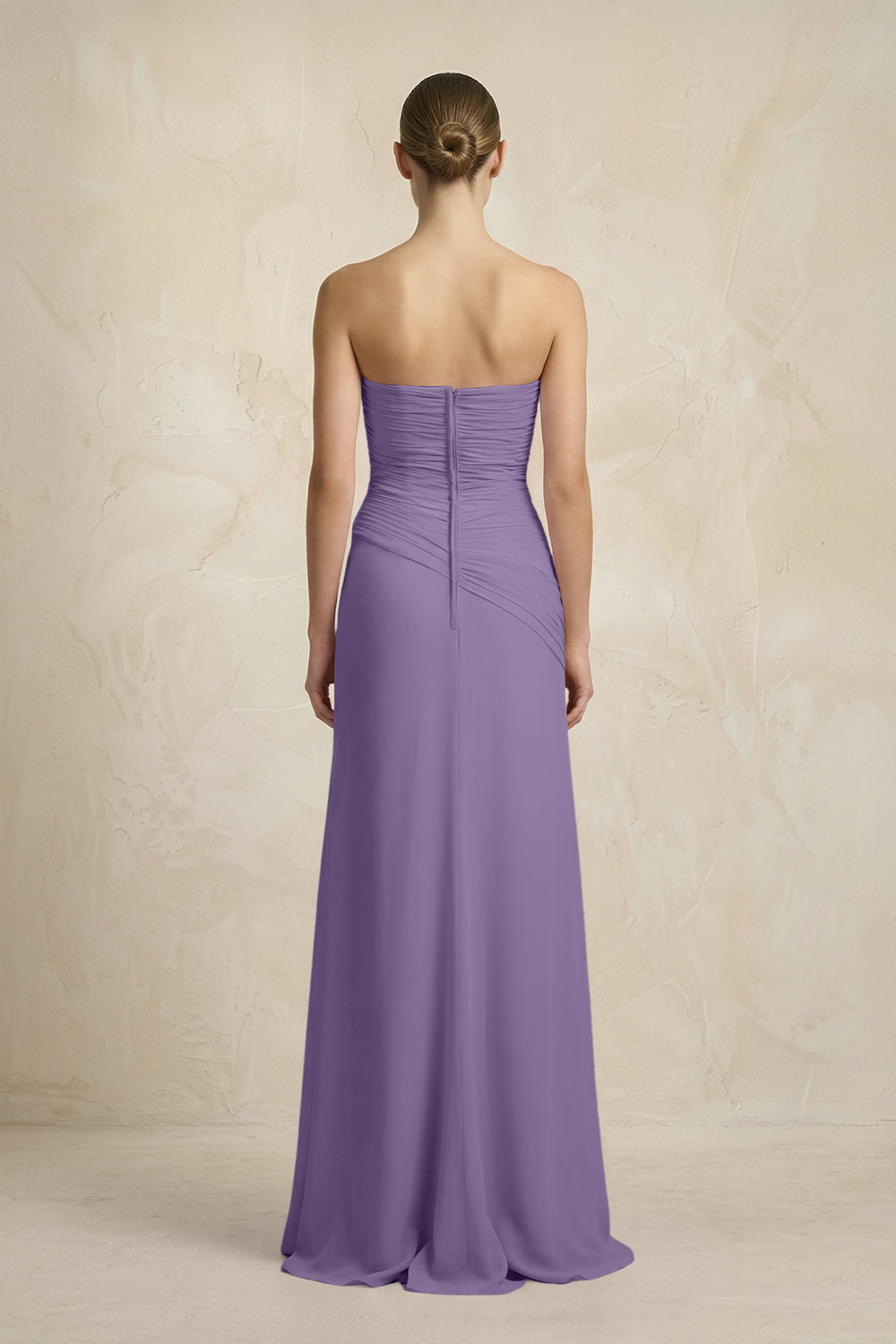 Sheath Chiffon Strapless Pleated Bridesmaid Dress in Tahiti
