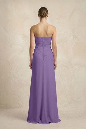 Sheath Chiffon Strapless Pleated Bridesmaid Dress in Tahiti - KISS BRIDAL Bridesmaid Dresses