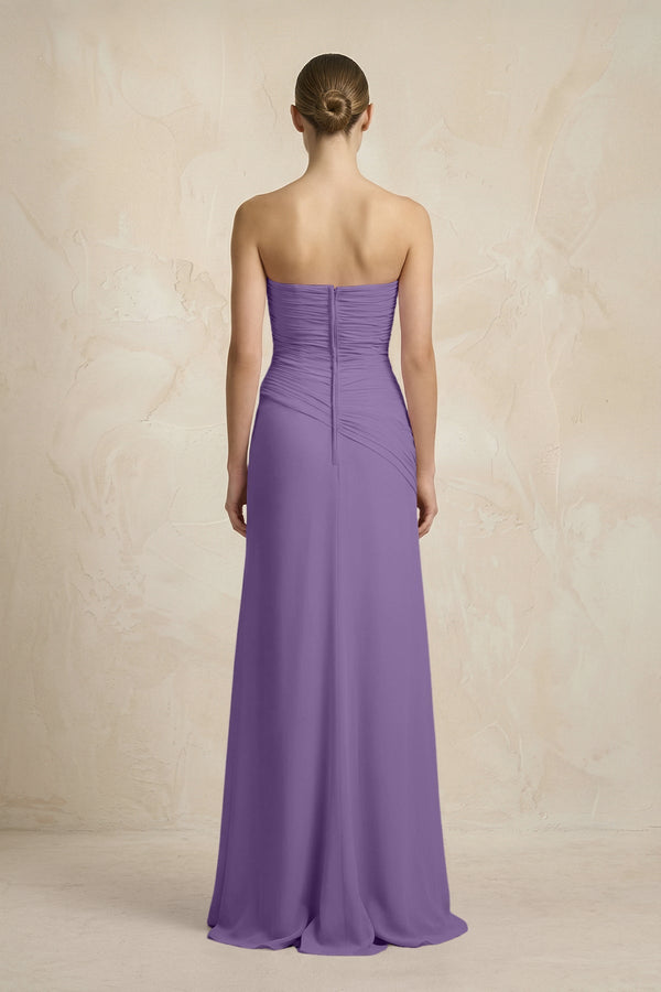 Sheath Chiffon Strapless Pleated Bridesmaid Dress in Tahiti - KISS BRIDAL Bridesmaid Dresses