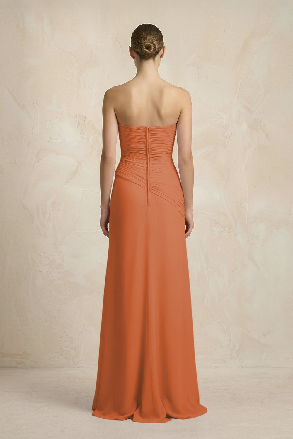 Sheath Chiffon Strapless Pleated Bridesmaid Dress in Terracotta - KISS BRIDAL Bridesmaid Dresses