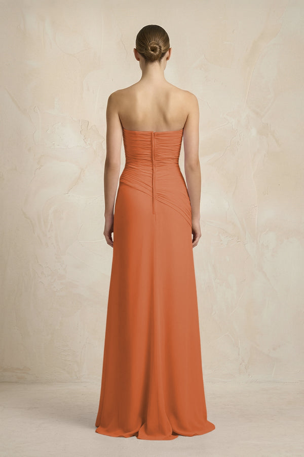 Sheath Chiffon Strapless Pleated Bridesmaid Dress in Terracotta - KISS BRIDAL Bridesmaid Dresses