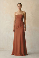 Sheath Chiffon Strapless Pleated Bridesmaid Dress in Terracotta | KISSBRIDAL