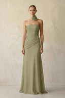 Sheath Chiffon Strapless Pleated Bridesmaid Dress in Thyme - KISS BRIDAL Bridesmaid Dresses