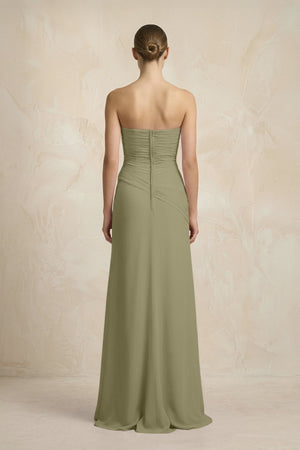 Sheath Chiffon Strapless Pleated Bridesmaid Dress in Thyme - KISS BRIDAL Bridesmaid Dresses
