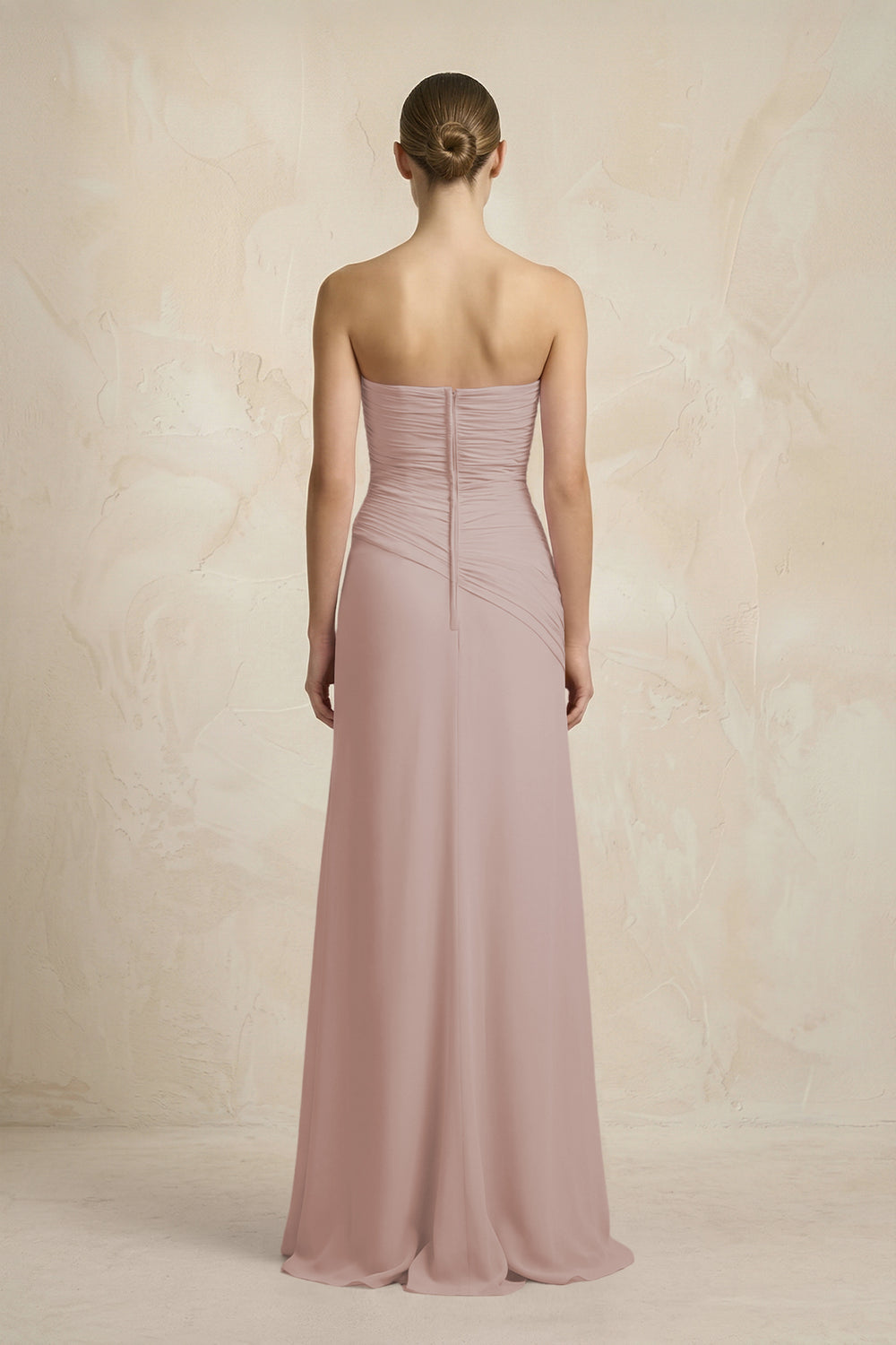 Sheath Chiffon Strapless Pleated Bridesmaid Dress in Toffee