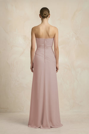 Sheath Chiffon Strapless Pleated Bridesmaid Dress in Toffee (2) | KISSBRIDAL