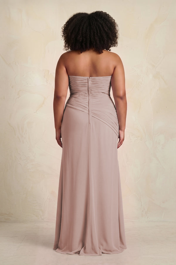 Sheath Chiffon Strapless Pleated Bridesmaid Dress in Toffee (4) [sizeplus] | KISSBRIDAL