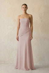 Sheath Chiffon Strapless Pleated Bridesmaid Dress in Toffee | KISSBRIDAL