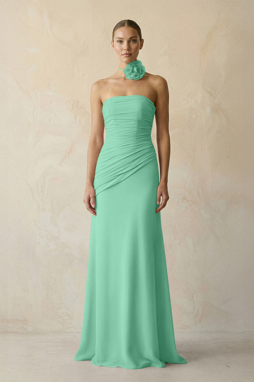 Sheath Chiffon Strapless Pleated Bridesmaid Dress in Turquoise - KISS BRIDAL Bridesmaid Dresses