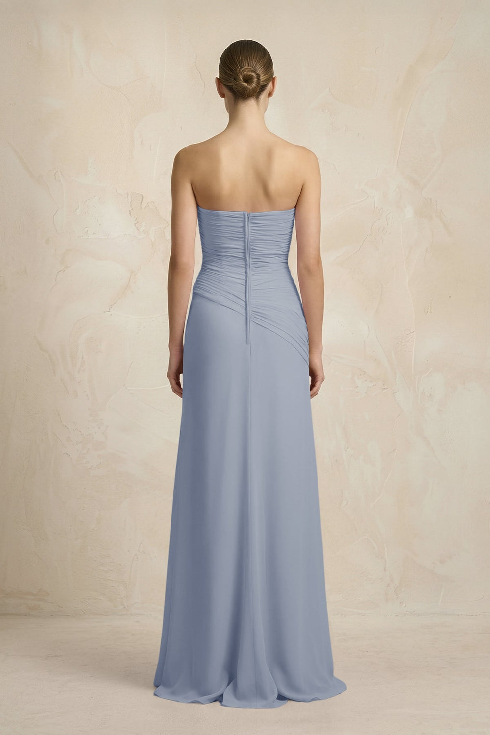 Sheath Chiffon Strapless Pleated Bridesmaid Dress in Twilight - KISS BRIDAL Bridesmaid Dresses