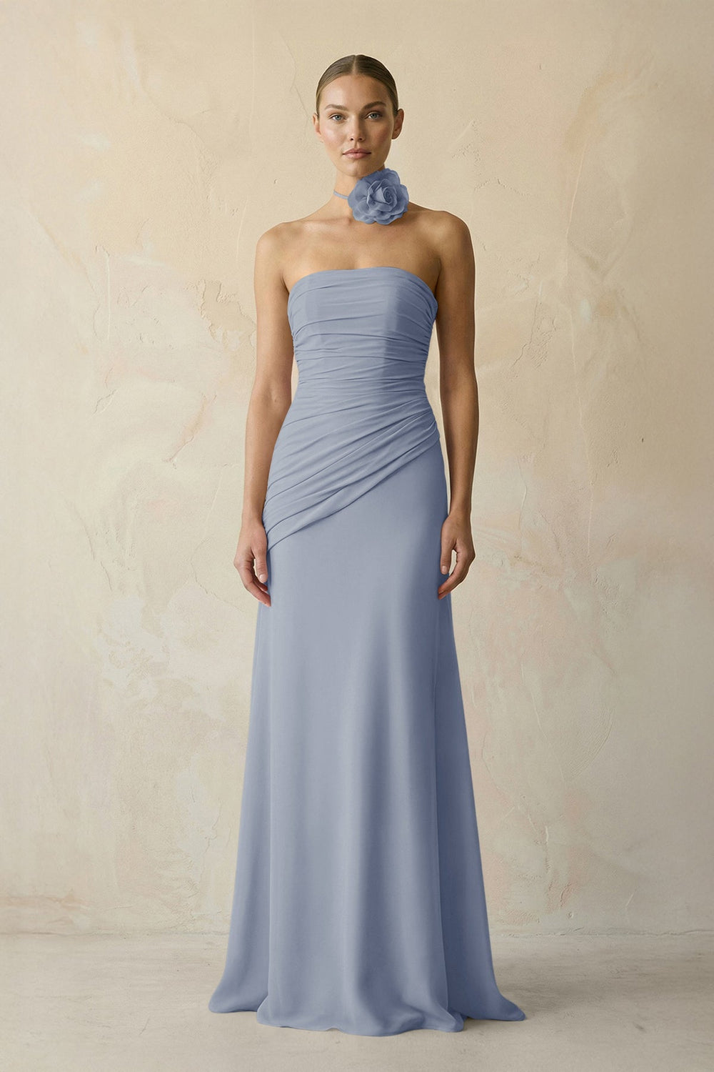 Sheath Chiffon Strapless Pleated Bridesmaid Dress in Twilight - KISS BRIDAL Bridesmaid Dresses