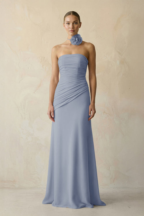 Sheath Chiffon Strapless Pleated Bridesmaid Dress in Twilight - KISS BRIDAL Bridesmaid Dresses
