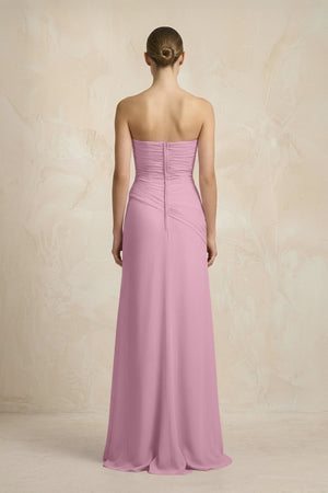 Sheath Chiffon Strapless Pleated Bridesmaid Dress in Vintage Mauve - KISS BRIDAL Bridesmaid Dresses