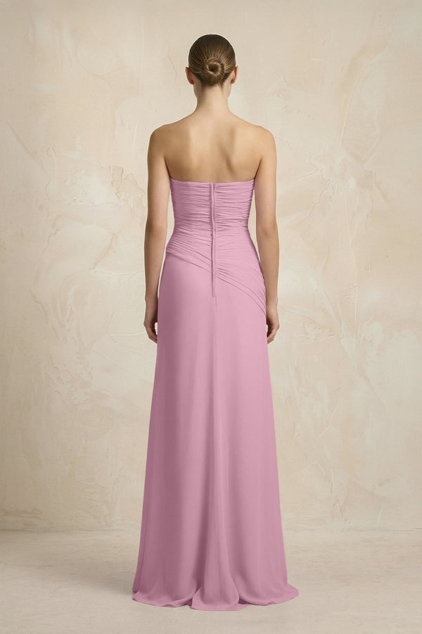 Sheath Chiffon Strapless Pleated Bridesmaid Dress in Vintage Mauve - KISS BRIDAL Bridesmaid Dresses