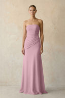 Sheath Chiffon Strapless Pleated Bridesmaid Dress in Vintage Mauve | KISSBRIDAL
