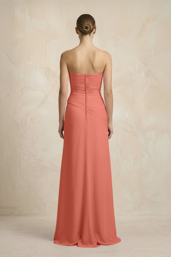Sheath Chiffon Strapless Pleated Bridesmaid Dress in Wild Rose - KISS BRIDAL Bridesmaid Dresses