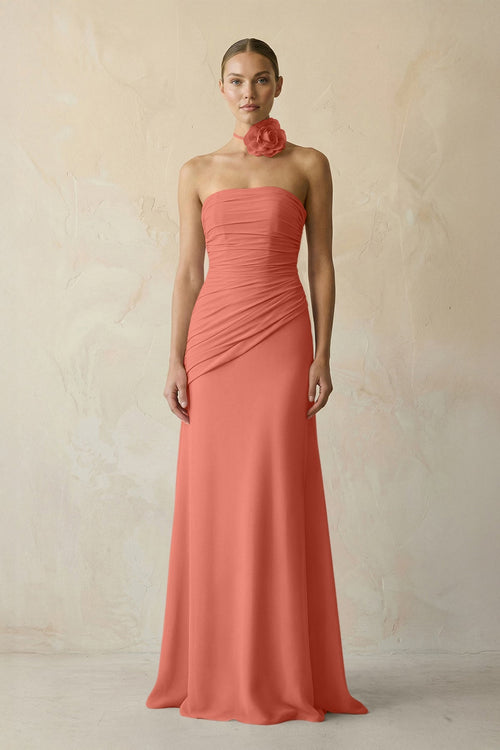 Sheath Chiffon Strapless Pleated Bridesmaid Dress in Wild Rose - KISS BRIDAL Bridesmaid Dresses