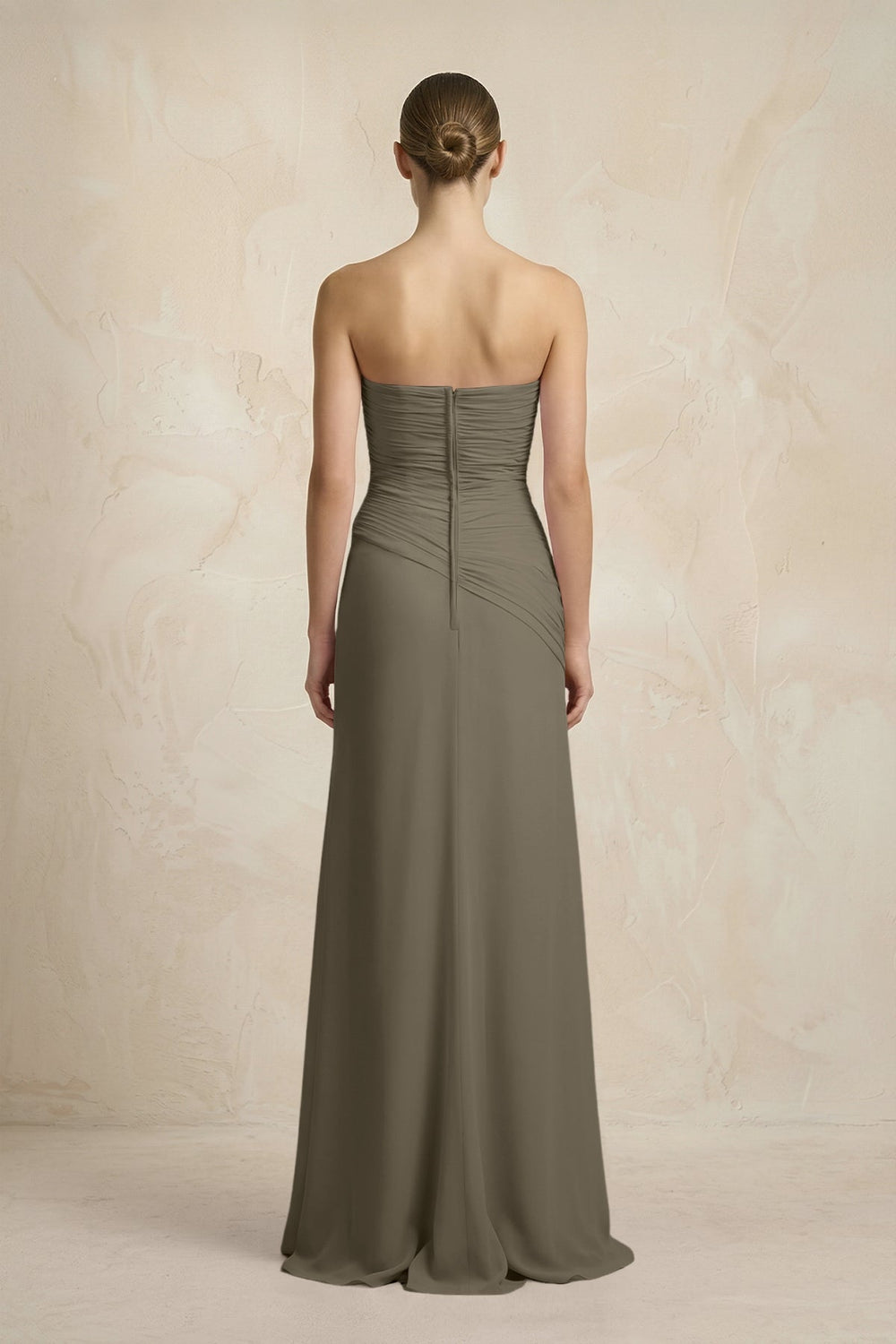Sheath Chiffon Strapless Pleated Bridesmaid Dress in Willow Green - KISS BRIDAL Bridesmaid Dresses