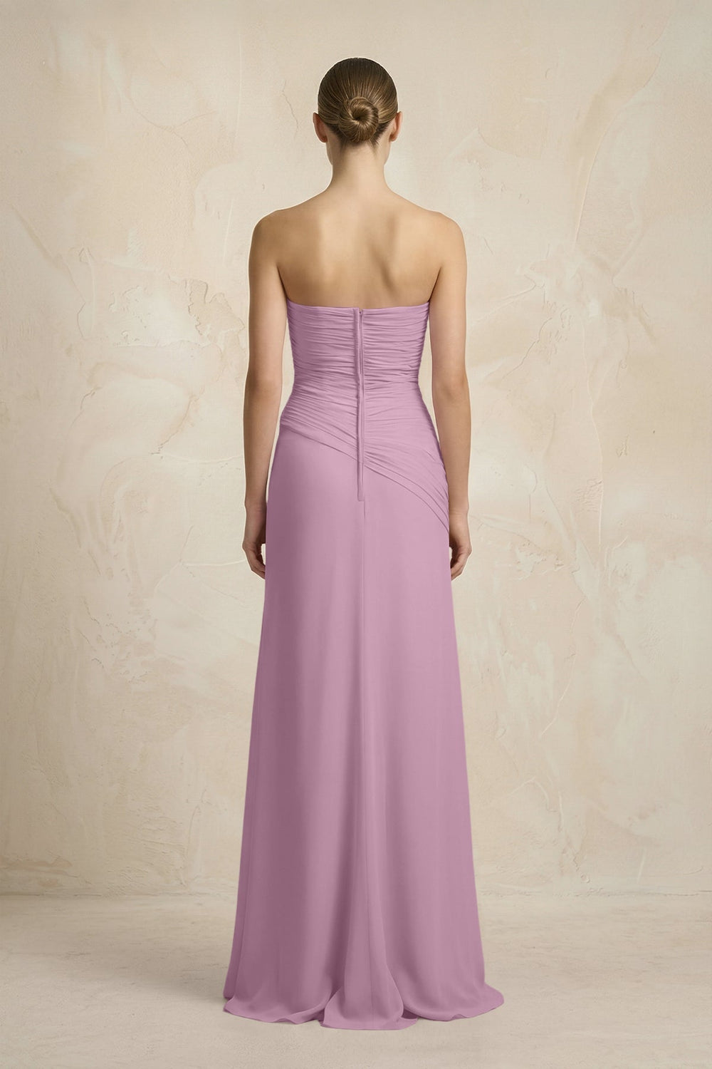 Sheath Chiffon Strapless Pleated Bridesmaid Dress in Wisteria - KISS BRIDAL Bridesmaid Dresses