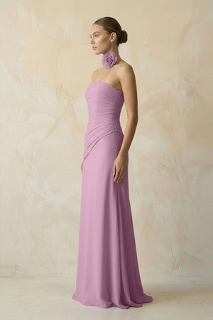 Sheath Chiffon Strapless Pleated Bridesmaid Dress in Wisteria - KISS BRIDAL Bridesmaid Dresses