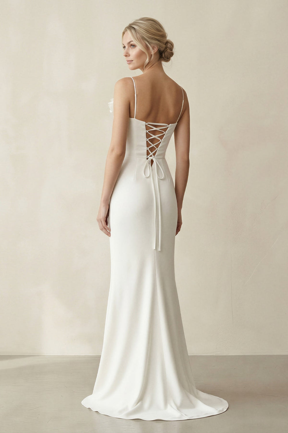 Sheath Cowl Neck Satin Maxi Wedding Dress in White - KISS BRIDAL Wedding Dresses
